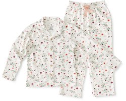 Little Label - klassieke meisjes pyjama wit bloemetjes 4Y/98-104 - Zachte BIO Katoen