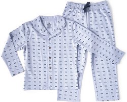 Little Label - meisjes pyjama - blauw bloemetjes verticaal - 4Y/96-104 - Zachte BIO Katoen
