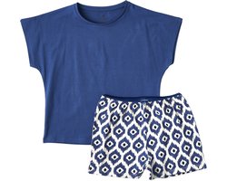 Little Label - meisjes pyjama kort - blauw ikat - 122-128 / 8Y - extra zachte bio-katoen