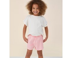 Little Label - meisjes pyjama kort - felroze bretonse strepen - 110-116 / 6Y - extra zachte bio-katoen