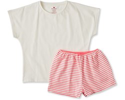 Little Label - meisjes pyjama kort - felroze bretonse strepen - 122-128 / 8Y - extra zachte bio-katoen
