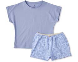 Little Label - meisjes pyjama kort - luipaard blauw - 122-128 / 8Y - extra zachte bio-katoen