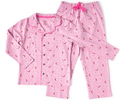 Little Label - meisjes pyjama - roze maan sterren - 14Y/158-164 - Zachte BIO Katoen