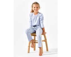 Little Label - meisjes pyjama set - blauw bloemetjes verticaal - 12Y/146-152 - Zachte BIO Katoen