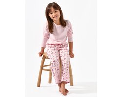 Little Label - meisjes pyjama set - roze slapende kersjes - 10Y/134-140 - Zachte BIO Katoen
