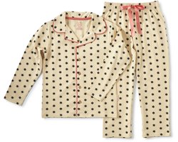 Little Label Pyjama Meisjes Maat 134-140/10Y - offwhite, zwart - Sterren - Pyjama Kind - Zachte BIO Katoen