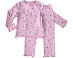 Little Label - pyjama meisjes - roze maan sterren - 8Y/122-128 - Zachte BIO Katoen