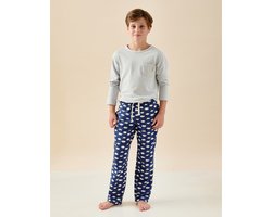 Little Label - jamie pyjamaset jongens - blauw wolken - 16Y/170-176 - extra zachte bio-katoen