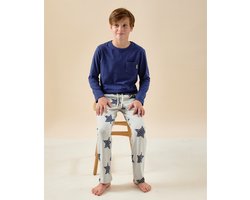 Little Label - jamie pyjamaset jongens - grijs blauw sterren-print - 6Y/110-116 - extra zachte bio-katoen