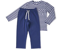 Little Label - jongens pyjama - blauw gestreept - 6Y/110-116 - Zachte BIO Katoen