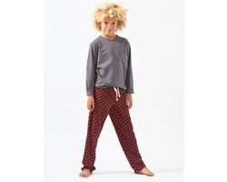 Little Label - jongens pyjama - rode ruit - 12Y/146-152 - Zachte BIO Katoen