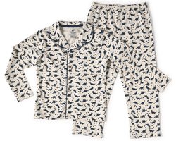 Little Label - jongens pyjama set - wit dino - 6Y/110-116 - Zachte BIO Katoen
