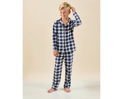 Little Label - jules klassieke pyjama jongens - grote ruit donkerblauw - 8Y/122-128 - extra zachte bio-katoen
