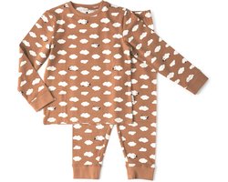 Little Label - pyjama jongens - bruin schaapjes - 8Y/122-128 - Zachte BIO Katoen