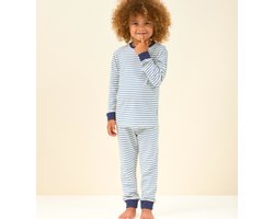Little Label - pyjama jongens creme blauw gestreept - 2Y/86-92 - Zachte BIO Katoen