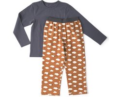 Little Label - pyjama-set jongens - bruin schaapjes - 8Y/122-128 - Zachte BIO Katoen