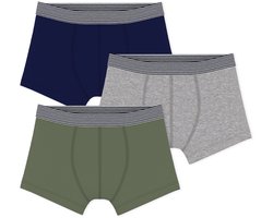Petit Bateau Setje effen katoenen boxershorts voor kinderen Jongens Onderbroek - Blauw + Grijs + Groen