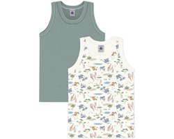 Petit Bateau Setje van katoenen kinderhemdjes met savanneprint Jongens Onderhemd - Wit/Meerkleurig + Groen/Wit