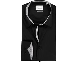 ETERNA comfort fit overhemd - popeline - zwart - Strijkvrij - Boordmaat: 49
