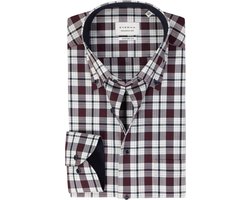 ETERNA comfort fit overhemd - twill - bordeaux met wit en blauw geruit - Strijkvrij - Boordmaat: 48