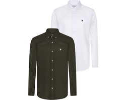 Felix Hardy 2 Pack - Multipack Overhemd - Overhemden - 97% Katoen Heren Wit-Donkergroen - Xl