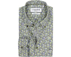 Ledub modern fit overhemd - mouwlengte 72 cm - popeline - blauw met groen en wit dessin - Strijkvriendelijk - Boordmaat: 41