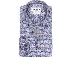 Ledub modern fit overhemd - mouwlengte 72 cm - popeline - blauw met wit en bruin dessin - Strijkvriendelijk - Boordmaat: 45