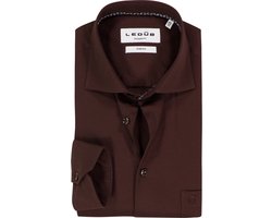 Ledub modern fit overhemd - popeline - donkerbruin - Strijkvriendelijk - Boordmaat: 41