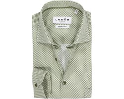 Ledub modern fit overhemd - popeline - wit met groen en blauw dessin - Strijkvriendelijk - Boordmaat: 44