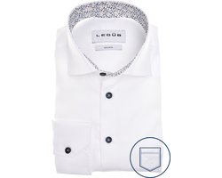 Ledub modern fit overhemd - popeline - wit - Strijkvrij - Boordmaat: 44
