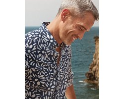 LERROS Overhemd met lange mouwen en bloemenprint van een materiaalmix , Maat: XL , Kleur: CLASSIC NAVY , 55% linnen, 45% katoen