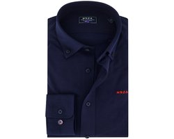NZA overhemd donkerblauw knitted Riley button-down collar