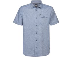 Petrol Industries - Heren Effen linnenmix overhemd met korte mouwen Tracker - Blauw - Maat M