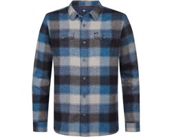 Petrol Industries Heren Geruit Overhemd - Regular Fit - 100% katoen - Lange mouw - Klassiek ruitdessin - Blauw - Maat XXL