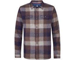 Petrol Industries Heren Geruit Overhemd - Regular Fit - 100% katoen - Lange mouw - Klassiek ruitdessin - Bruin - Maat L