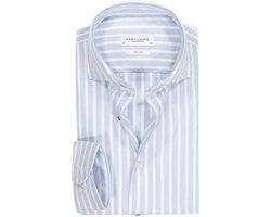 Profuomo slim fit heren overhemd - Oxford - lichtblauw met wit gestreept - Strijkvrij - Boordmaat: 44
