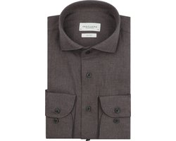 Profuomo slim fit heren overhemd - twill - bruin - Strijkvriendelijk - Boordmaat: 39
