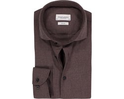 Profuomo slim fit heren overhemd - twill - bruin - Strijkvriendelijk - Boordmaat: 42
