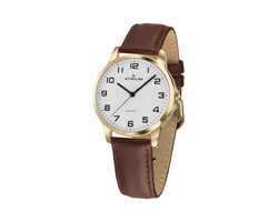 ATRIUM Horloge - Dames - Analoog - Goudkleurig - Donker Bruin Leer - Band Verstelbaar: 15-20 cm - Duidelijk Leesbaar - Ø 27 mm - 3 Bar - A37-27