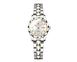 Binbond Dameshorloge - Polshorloge - Horloge - Horlogedoos - Vrouwen - Zilver, Goud & Wit- Polsband zilver - Roestvrij Staal