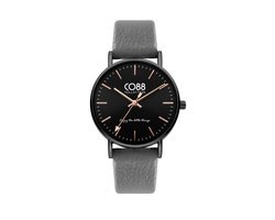 CO88 Collection 8CW-10106 Horloge - Dames - Grijs - Leren Band - tot 20 cm Polsmaat - 36 mm Doorsnee - Zwart