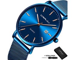 CRRJU - Horloge Heren Dames Unisex - Cadeau voor Vrouw en Man - 41 mm - Blauw Rosé
