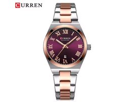 Curren Elegante Dameshorloge | Polshorloge | Dames | Horloge | 33MM | Vrouwen | RVS | Paars