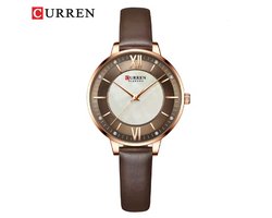 CURREN Horloge 9080 - Rosékleurig-Bruin – Dames - Quartz - Lederen Band - Waterbestendig en Tijdloos
