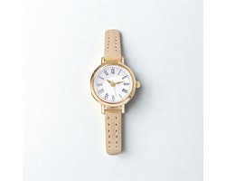 Dameshorloge met PU leren bandje - Stainless Steel goudkleurige kast 3.6 cm - Klein, elegant & tijdloos - Nude Roze - The Jewellery Salon