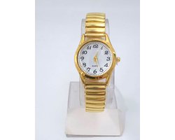 Dameshorloge - Rekband - Klassiek - Ø 30mm – L 18 cm - Goudkleurig – RVS - Witte duidelijke wijzerplaat - past bijna elke pols.
