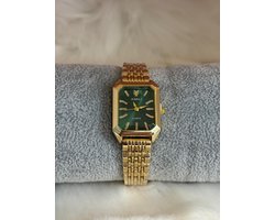 EHH Beauty - Goudkleurige dameshorloge - Goudkleur groen- Polshorloge - Horloge vrouwen - Sieradenzakje zwart
