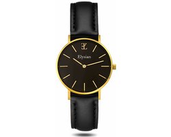 Elysian Horloge Dames Goud - 36mm - Leren Band - 5ATM Waterdicht - Cadeau voor vrouw