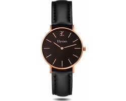 Elysian Horloge Dames Rose Goud - 36mm - Leren Band - 5ATM Waterdicht - Cadeau voor vrouw