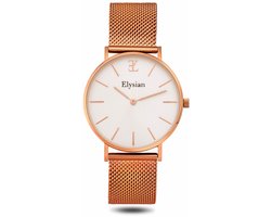 Elysian - Horloge Dames - Rose Goud Mesh - Waterdicht - 36mm - Cadeau Voor Vrouw
